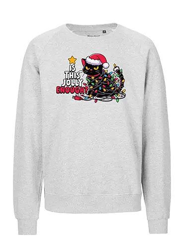 Is this jolly enough? - cat, christmas, lights, santa hat, humor, holiday, decoration, tangled, festive, jolly - Fairtrade Sweatshirt