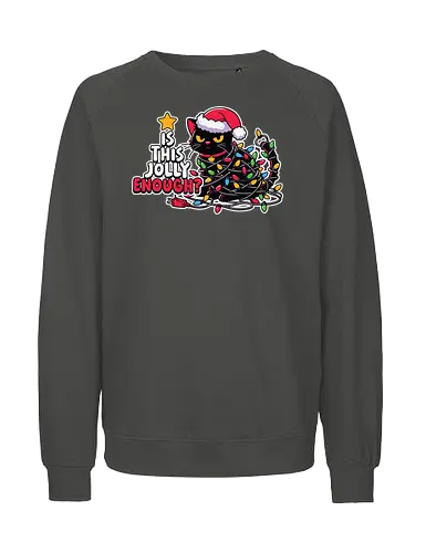 Is this jolly enough? - cat, christmas, lights, santa hat, humor, holiday, decoration, tangled, festive, jolly - Fairtrade Sweatshirt