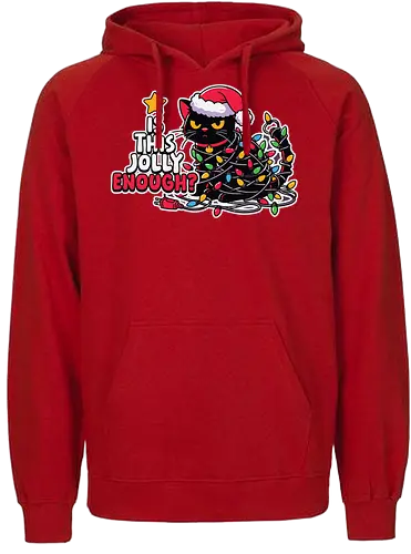 Is this jolly enough? - cat, christmas, lights, santa hat, humor, holiday, decoration, tangled, festive, jolly - Fairtrade Hoodie