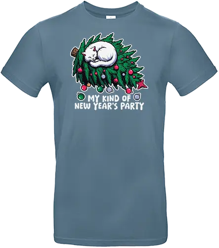 My kind of New Year's party - cat, christmas tree, holiday, sleeping, new year's, party, ornaments, humor, cozy, festive - Standard T-Shirt