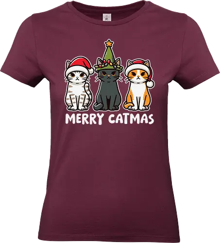 Merry Catmas - cats, christmas, santa hats, holiday, cute, festive, humor, celebration, merry catmas - Standard T-Shirt (Women)