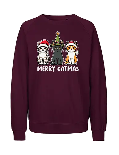 Merry Catmas - cats, christmas, santa hats, holiday, cute, festive, humor, celebration, merry catmas - Fairtrade Sweatshirt