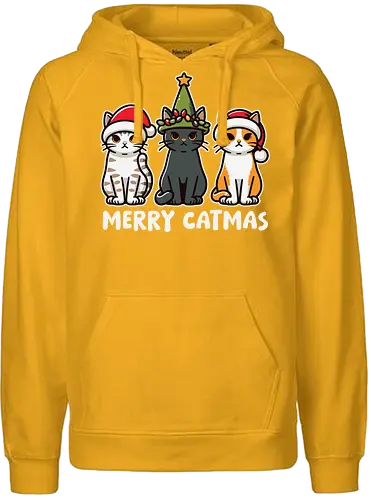 Merry Catmas - cats, christmas, santa hats, holiday, cute, festive, humor, celebration, merry catmas - Fairtrade Hoodie