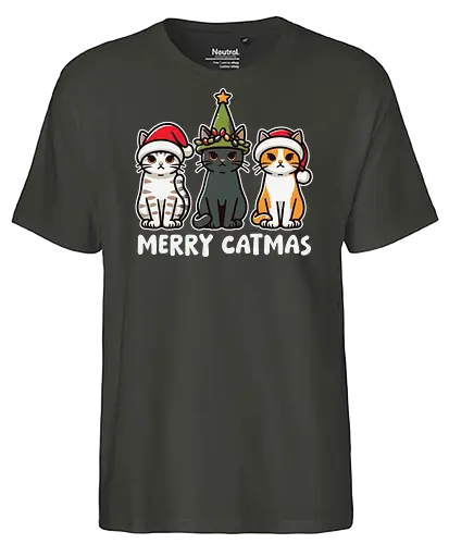 Merry Catmas - cats, christmas, santa hats, holiday, cute, festive, humor, celebration, merry catmas - Fairtrade T-Shirt