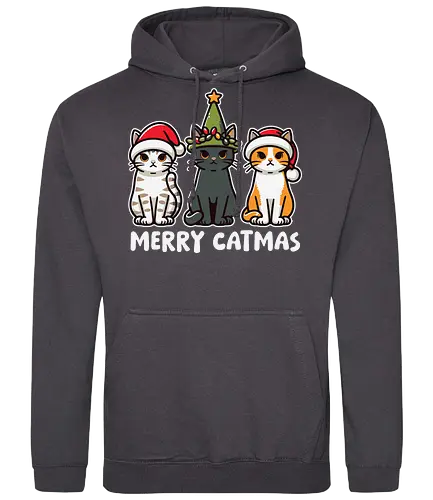 Merry Catmas - cats, christmas, santa hats, holiday, cute, festive, humor, celebration, merry catmas - Standard Hoodie
