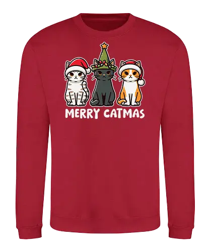 Merry Catmas - cats, christmas, santa hats, holiday, cute, festive, humor, celebration, merry catmas - Sweatshirt