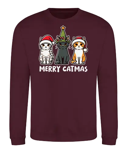 Merry Catmas - cats, christmas, santa hats, holiday, cute, festive, humor, celebration, merry catmas - Sweatshirt