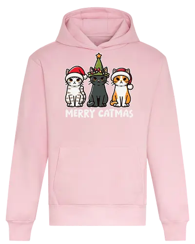 Merry Catmas - cats, christmas, santa hats, holiday, cute, festive, humor, celebration, merry catmas - Heavyweight Hoodie