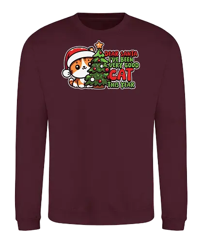 Dear Santa, I've been a very good cat this year. - cat, santa hat, christmas, holiday, cute, cartoon, christmas tree, festive, humor, decoration - Sweatshirt