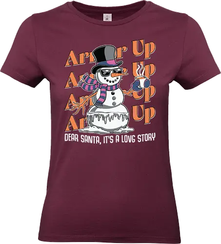 Dear Santa, It's a Long Story - snowman, top hat, scarf, sunglasses, mug, steam, humor, winter, santa - Standard T-Shirt (Women)