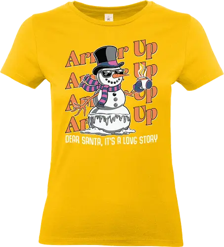Dear Santa, It's a Long Story - snowman, top hat, scarf, sunglasses, mug, steam, humor, winter, santa - Standard T-Shirt (Women)