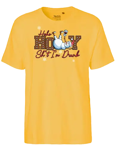 Ho Ho HOLLY Sh*t I'm Drunk - humor, snowman, santa hat, drunk, typography, christmas, holiday, festive, winter, snowflakes - Fairtrade T-Shirt