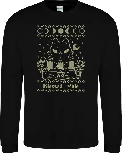 Blessed Yule Black Cat UGLY CHRISTMAS - ugly Christmas sweater, yule, black cat, christmas, witch, moon - Sweatshirt