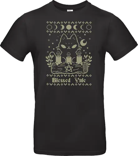 Blessed Yule Black Cat UGLY CHRISTMAS - ugly Christmas sweater, yule, black cat, christmas, witch, moon - Standard T-Shirt