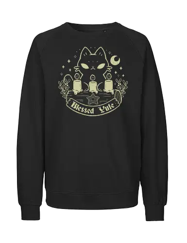 Blessed Yule Black Cat - black cat, christmas, yule, creepy cute, witch - Fairtrade Sweatshirt