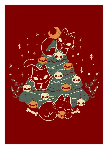Halloween Christmas Tree with Black Cats