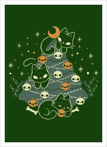 Halloween Christmas Tree with Black Cats