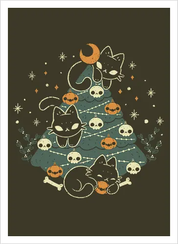 Halloween Christmas Tree with Black Cats