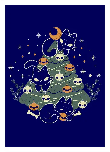 Halloween Christmas Tree with Black Cats