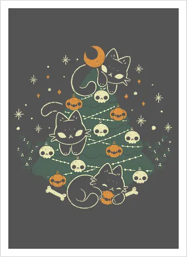 Halloween Christmas Tree with Black Cats