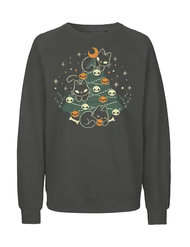 Halloween Christmas Tree with Black Cats - christmas, christmas tree, black cat, halloween, spooky, cute, skull - Fairtrade Sweatshirt