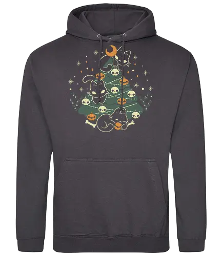 Halloween Christmas Tree with Black Cats - christmas, christmas tree, black cat, halloween, spooky, cute, skull - Standard Hoodie