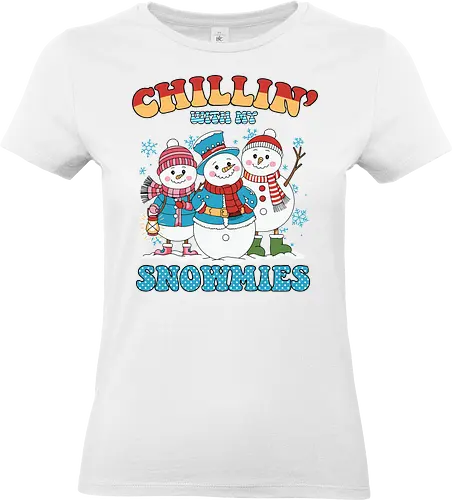 Chillin' with my Snowmies - snowmen, winter, scarves, hats, mittens, snowflakes, cheerful, colorful, clothing - Standard T-Shirt (Women)