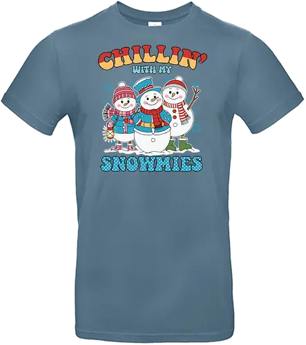 Chillin' with my Snowmies - snowmen, winter, scarves, hats, mittens, snowflakes, cheerful, colorful, clothing - Standard T-Shirt