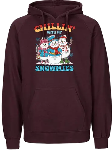 Chillin' with my Snowmies - snowmen, winter, scarves, hats, mittens, snowflakes, cheerful, colorful, clothing - Fairtrade Hoodie