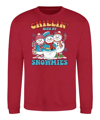 Chillin' with my Snowmies - snowmen, winter, scarves, hats, mittens, snowflakes, cheerful, colorful, clothing - Sweatshirt