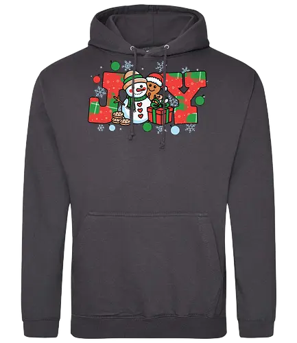 JOY - snowman, gingerbread, joy, holiday, christmas, snowflakes, gifts, decorations, festive, ornaments - Standard Hoodie
