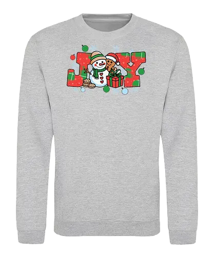 JOY - snowman, gingerbread, joy, holiday, christmas, snowflakes, gifts, decorations, festive, ornaments - Sweatshirt