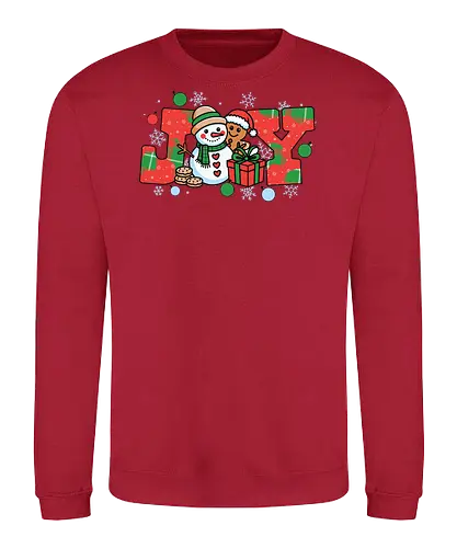 JOY - snowman, gingerbread, joy, holiday, christmas, snowflakes, gifts, decorations, festive, ornaments - Sweatshirt