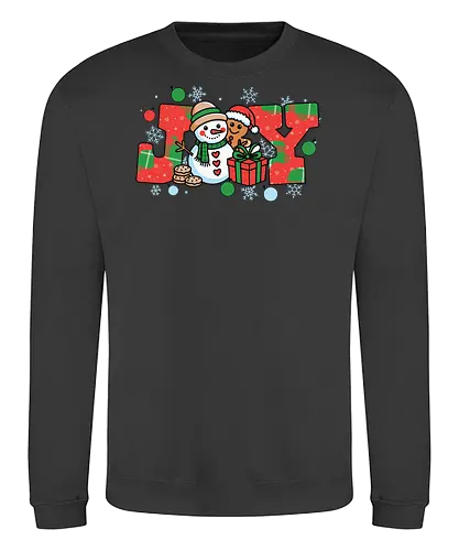 JOY - snowman, gingerbread, joy, holiday, christmas, snowflakes, gifts, decorations, festive, ornaments - Sweatshirt