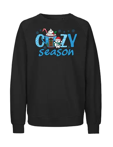Cozy Season - christmas, holiday, snowman, cozy, winter, festive, mug, candy cane, snowflakes, design - Fairtrade Sweatshirt