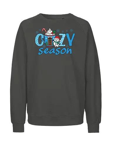 Cozy Season - christmas, holiday, snowman, cozy, winter, festive, mug, candy cane, snowflakes, design - Fairtrade Sweatshirt