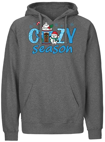 Cozy Season - christmas, holiday, snowman, cozy, winter, festive, mug, candy cane, snowflakes, design - Fairtrade Hoodie
