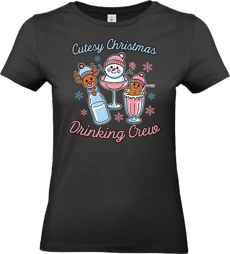 Cutesy Christmas Drinking Crew - christmas, festive, drinks, snowman, reindeer, gingerbread, holiday, snowflakes, cute, pastel - Standard T-Shirt (Women)