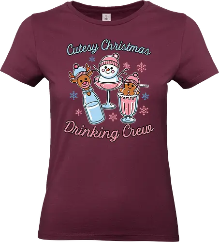 Cutesy Christmas Drinking Crew - christmas, festive, drinks, snowman, reindeer, gingerbread, holiday, snowflakes, cute, pastel - Standard T-Shirt (Women)