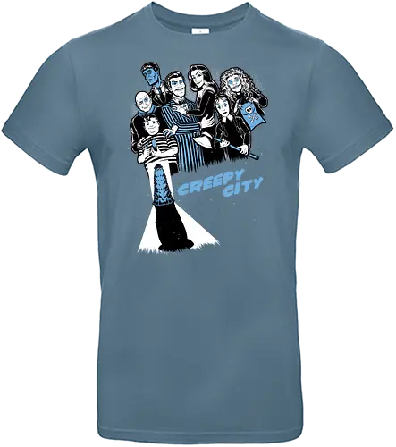 Creepy City - The Addams Family, Wednesday Addams, Addams Family, Morticia Addams, Gomez Addams, Vintage, Retro, Gothic, tv show, Classic Horror, Horror, Horror Movies, Monsters, Monster, Classic, Sin City, Halloween, Scary, Spooky, Spooky Season, Creepy, mystery - Standard T-Shirt