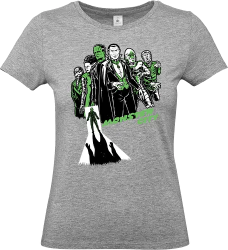 Monster City - Classic Horror, Horror, Horror Movies, Monsters, Monster, Classic, Sin City, Universal, Bride Of Frankenstein, Frankenstein, Dracula Movie, Dracula, Count Dracula, Vampire, Zombie, Mummy, Creature From The Black Lagoon, An American Werewolf In London, Werewolf, Halloween, Scary, Spooky, Spooky Season, Creepy - Standard T-Shirt (Women)