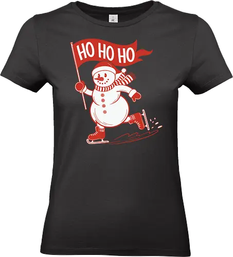 snowman ice skating - snowman, ice skating, flag, festive, winter, holiday, cheerful, red, white, graphic design - Standard T-Shirt (Women)
