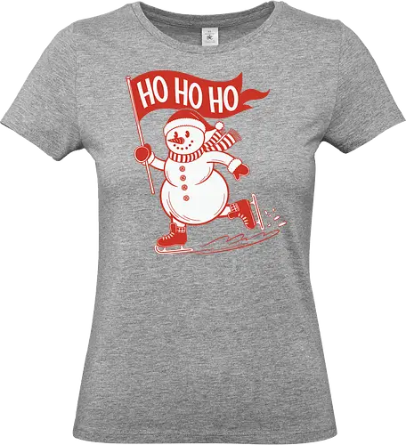 snowman ice skating - snowman, ice skating, flag, festive, winter, holiday, cheerful, red, white, graphic design - Standard T-Shirt (Women)