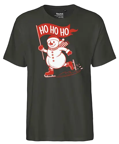 snowman ice skating - snowman, ice skating, flag, festive, winter, holiday, cheerful, red, white, graphic design - Fairtrade T-Shirt