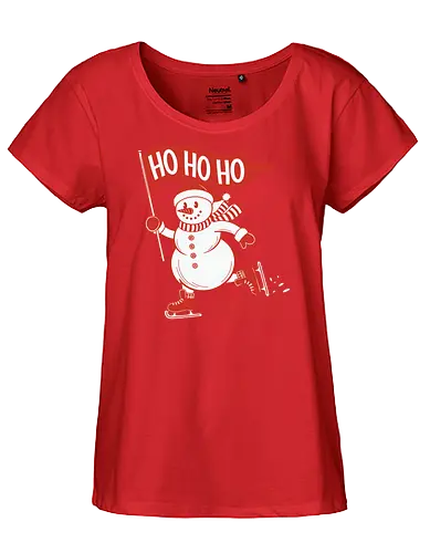 snowman ice skating - snowman, ice skating, flag, festive, winter, holiday, cheerful, red, white, graphic design - Fairtrade Girl Shirt