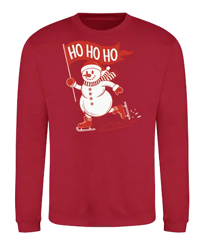 snowman ice skating - snowman, ice skating, flag, festive, winter, holiday, cheerful, red, white, graphic design - Sweatshirt