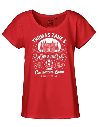 Cauldron Lake Diving Academy - alan, video game, video games, gaming, gamer, control, american nightmare, deer fest, oh deer diner, coffee thermos, cauldron, lake, night, springs, wake - Fairtrade Girl Shirt