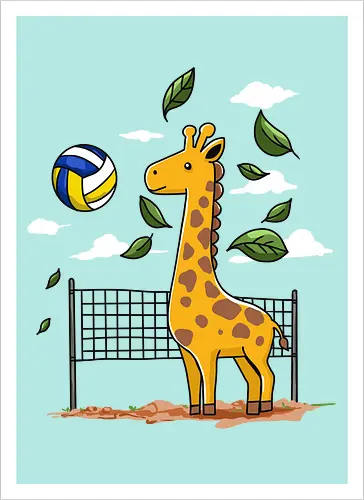 Giraffe Playing Volleyball