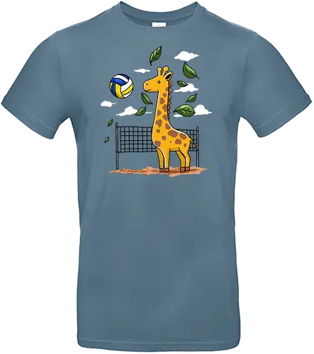 Giraffe Playing Volleyball - giraffe, volleyball, leaves, net, ball, fun, animal, playful, nature, drawing - Standard T-Shirt