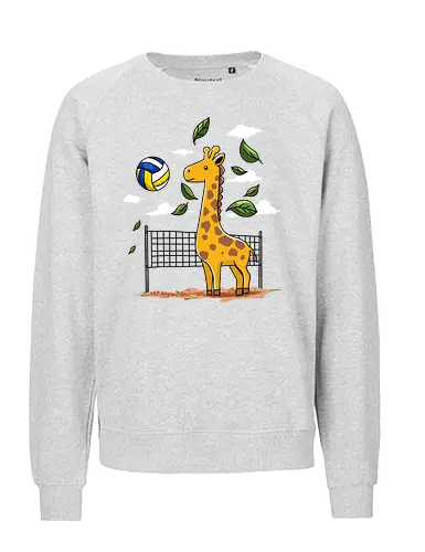 Giraffe Playing Volleyball - giraffe, volleyball, leaves, net, ball, fun, animal, playful, nature, drawing - Fairtrade Sweatshirt